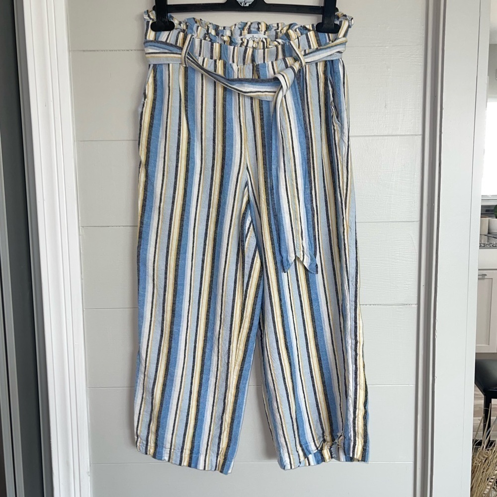 Fever | Linen Paper Bag Waist Stripe Pants Size Small